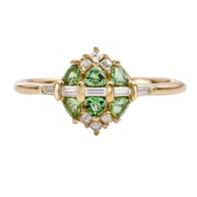 Artemer Mint Garnet and Diamond Cluster Engagement Ring