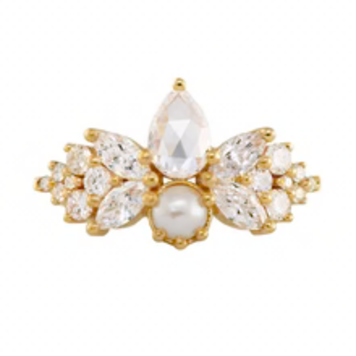 Artemer Rose Cut Diamond Ring with Freshwater Pearl - Diamond Butterfly