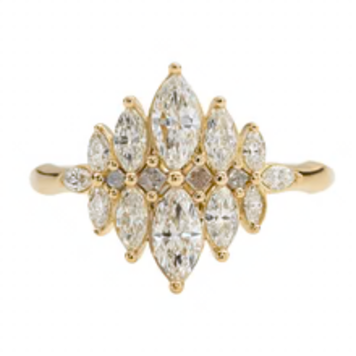 Artemer Marquise Diamond Cluster Engagement Ring with Grey Diamonds