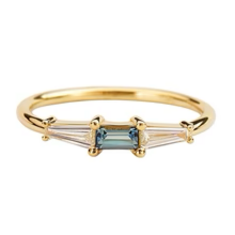 Artemer Minimalist Diamond and Teal Sapphire Ring - Sapphire Wedding Ring