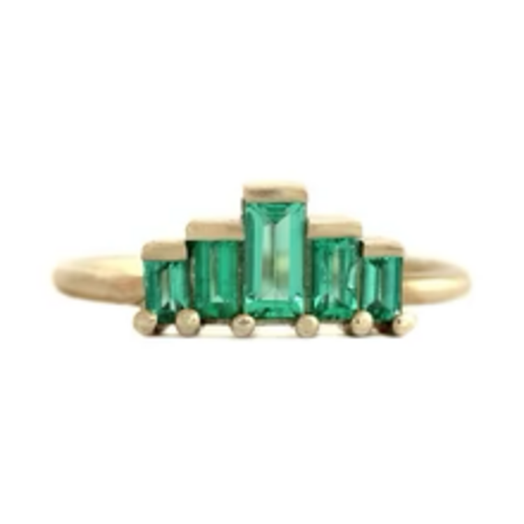 Artemer Baguette Cut Emeralds Engagement Ring - Art Deco Emerald Ring
