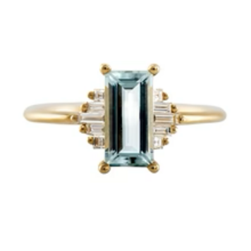 Artemer Baguette Cut Aquamarine Ring with Diamonds