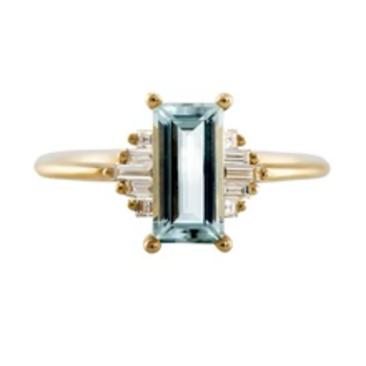 Artemer Baguette Cut Aquamarine Ring with Diamonds