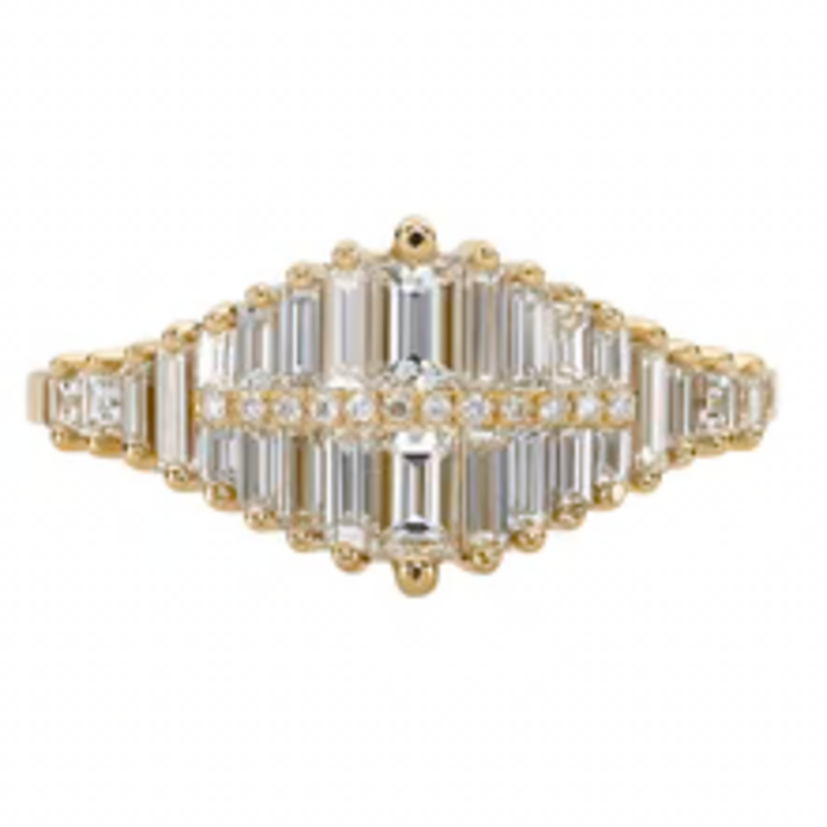 Artemer Gradient Diamond Ring with Baguette and Pave Diamonds