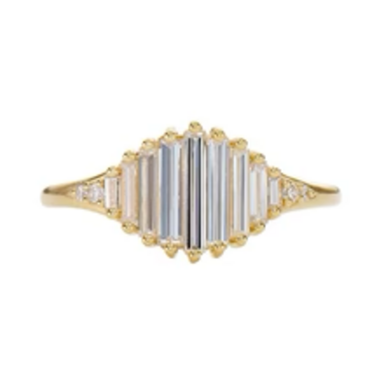 Artemer Deco Engagement Ring with Needle Baguette Diamonds - Pond of Light Ring