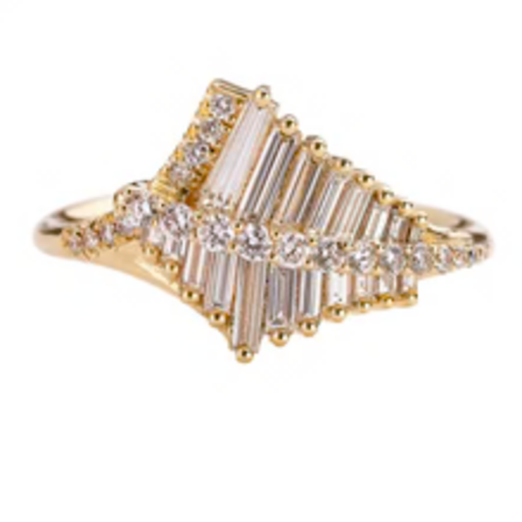 Artemer Asymmetrical Baguette Cluster Ring with Round Diamond Beams