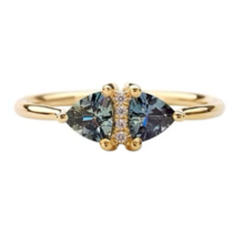 Artemer Vintage Style Engagement Ring with Teal Sapphire Trillions