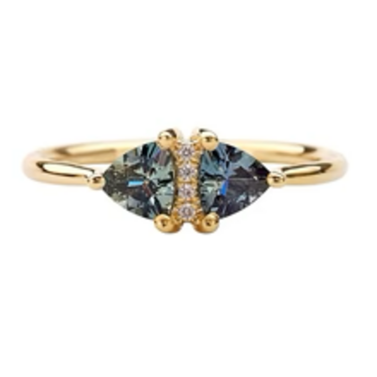 Artemer Vintage Style Engagement Ring with Teal Sapphire Trillions A068AR