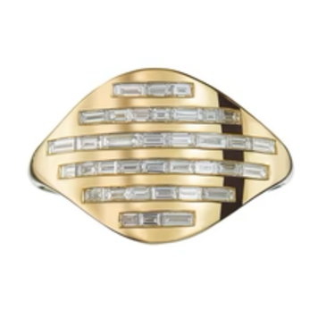 Artemer Golden Radio Ring with Baguette Diamond Pave