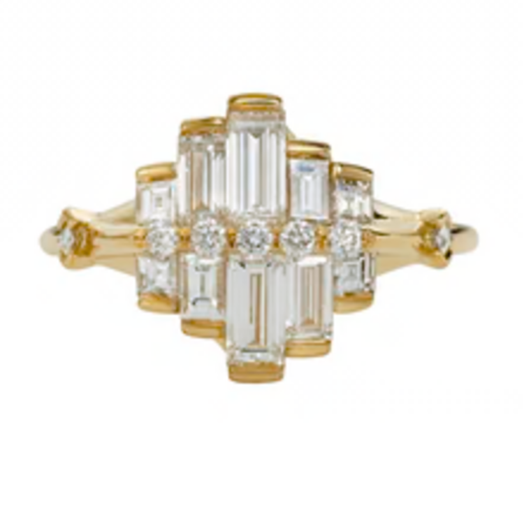 Artemer Art Deco Engagement Ring with Asymmetrical Baguette Diamonds