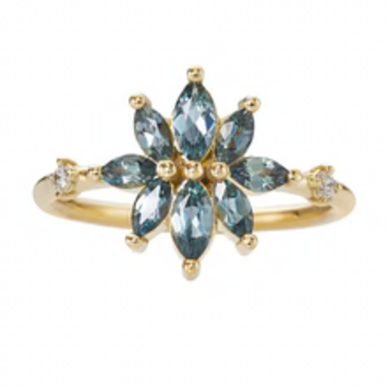 Artemer Bouquet Engagement Ring with Teal Sapphire and Diamond Petals
