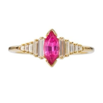 Artemer Pink Spinel Engagement Ring with a Dainty Diamond Lineup
