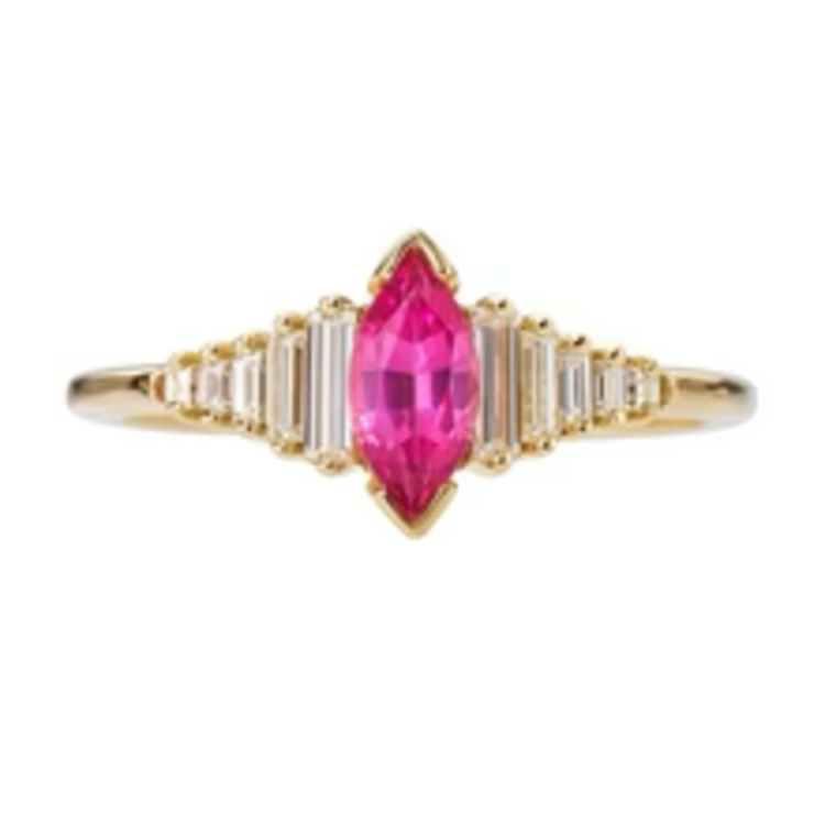 Artemer Pink Spinel Engagement Ring with a Dainty Diamond Lineup