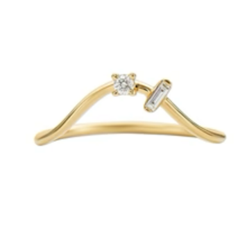 Artemer Curved Wedding Band Embellished with a Baguette and a Brilliant Diamond