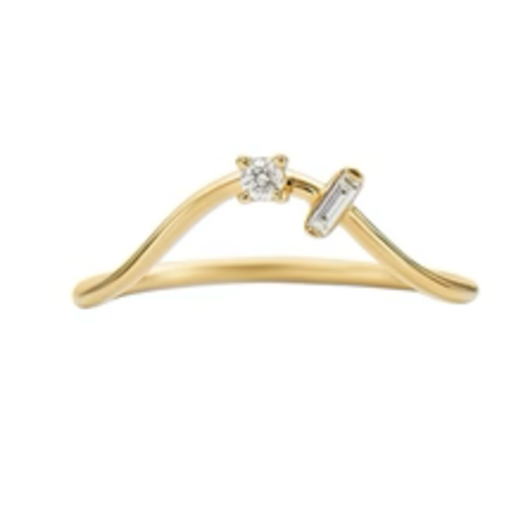Artemer Curved Wedding Band Embellished with a Baguette and a Brilliant Diamond