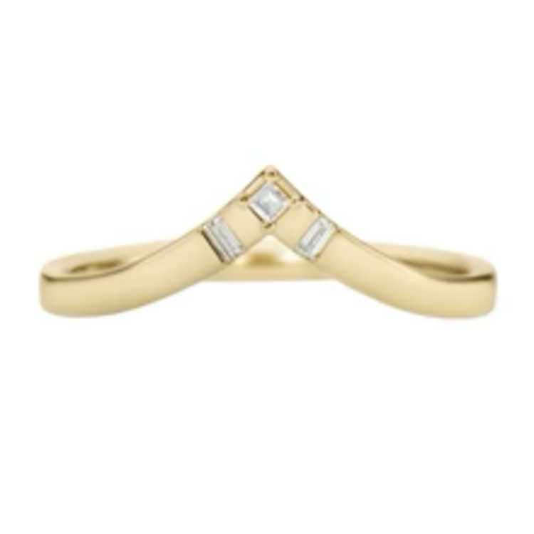 Artemer Chevron Wedding Ring with Baguette and Carre Diamonds