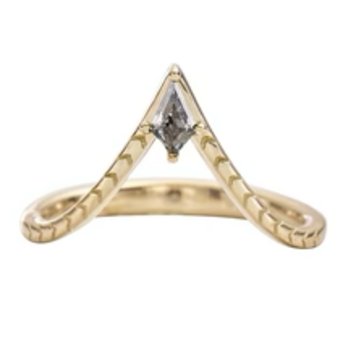 Artemer Engraved Chevron Ring with a Salt and Pepper Kite Diamond