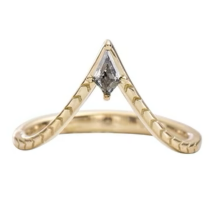 Artemer Engraved Chevron Ring with a Salt and Pepper Kite Diamond