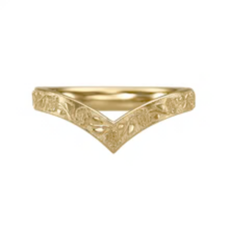 Artemer Embossed Roses on Gold Chevron Wedding Band