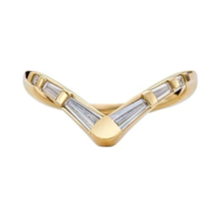 Artemer Chevron Curved Ring with Tapered Baguette Diamonds