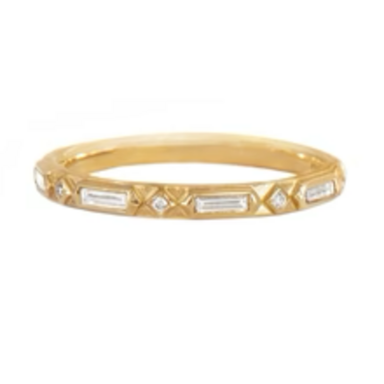 Artemer Art Deco Diamond Wedding Band - Geometric Diamond Ring