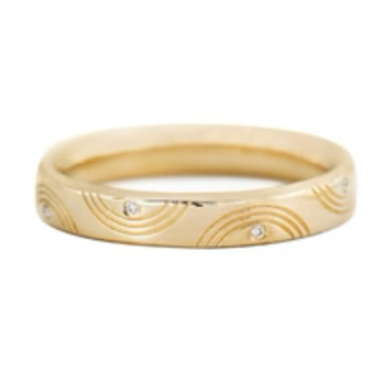 Artemer Half Eternity - Engraved Diamond Ring - Wavy Wedding Band