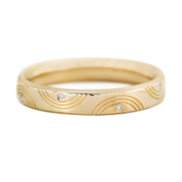 Artemer Engraved Diamond Ring - Wavy Wedding Band