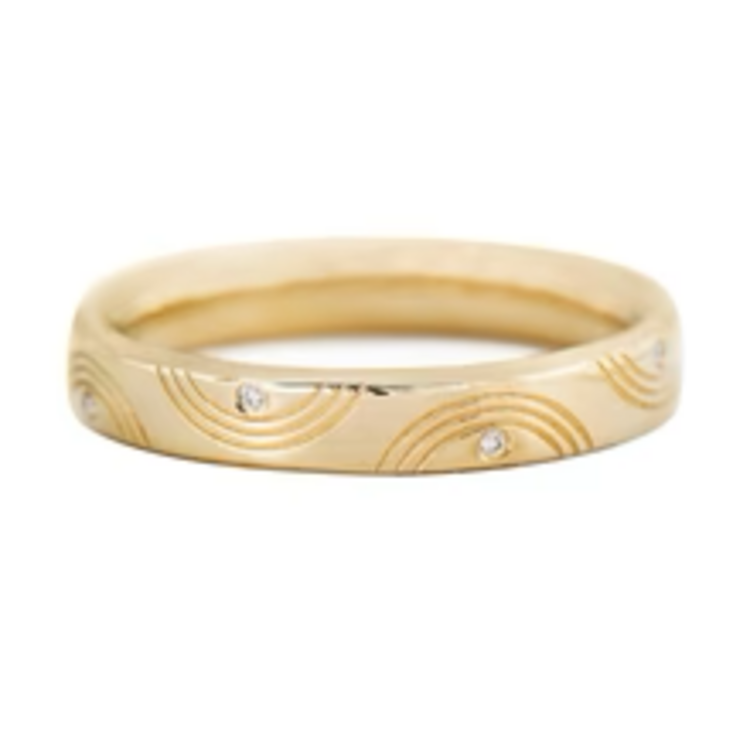Artemer Engraved Diamond Ring - Wavy Wedding Band