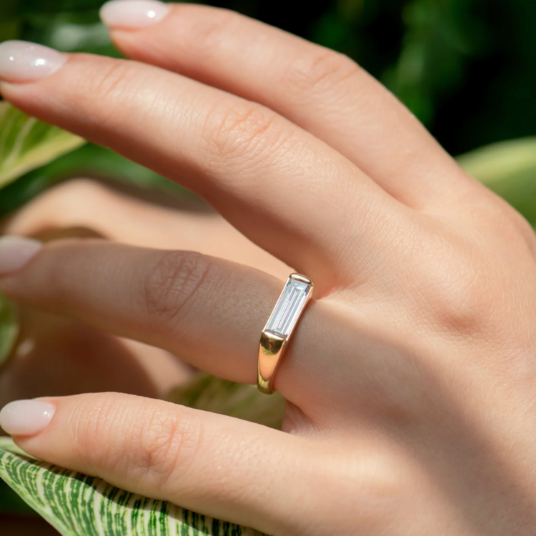 Artemer Minimalist Solitaire Engagement Ring with a Baguette Cut Diamond - OOAK