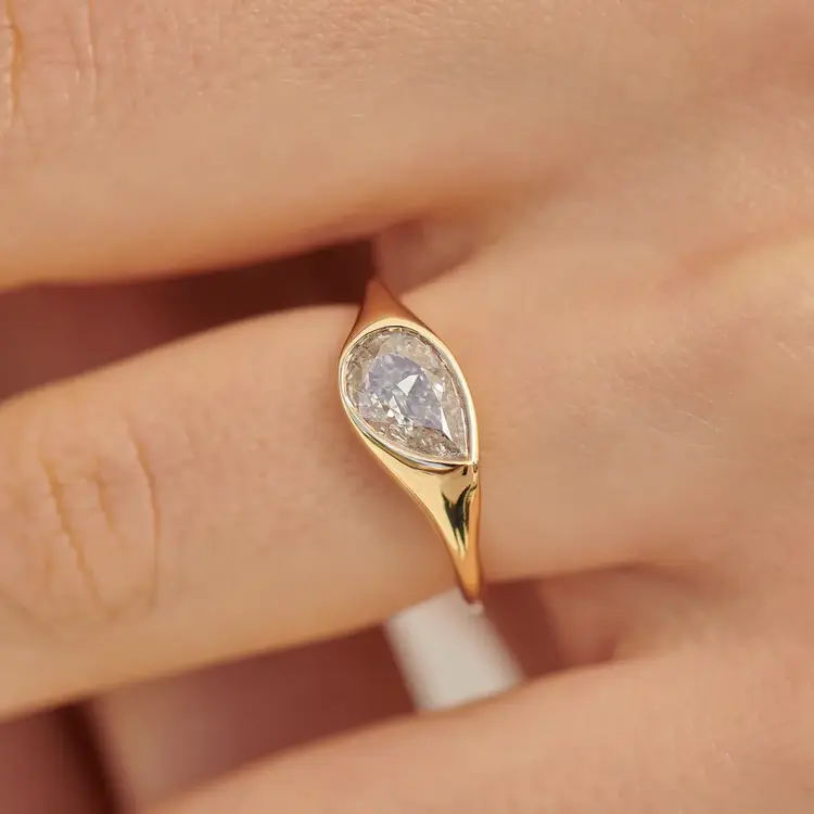 Artemer Elation OOAK Salt & Pepper Pear Cut Diamond Signet Ring