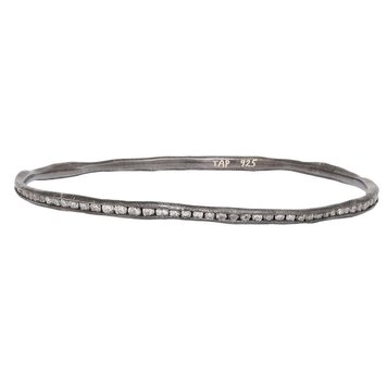 TAP Oxidized Silver Irregular Channel Set Bangle With Diamonds