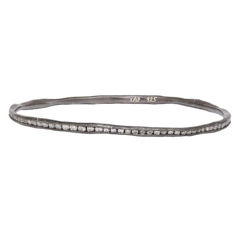 TAP Oxidized Silver Irregular Channel Set Bangle With Diamonds