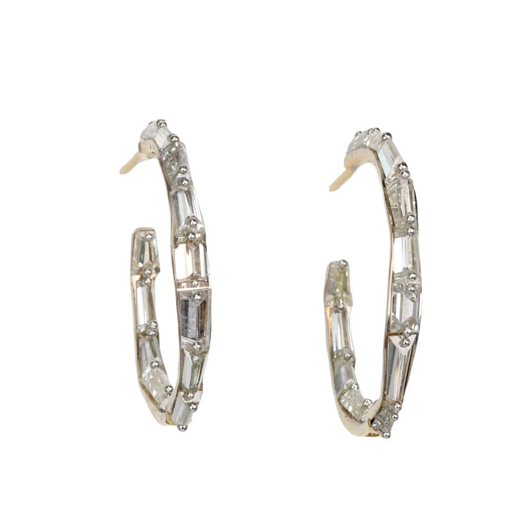 TAP 14k White Gold Hoops With Inverted Baguette Diamonds