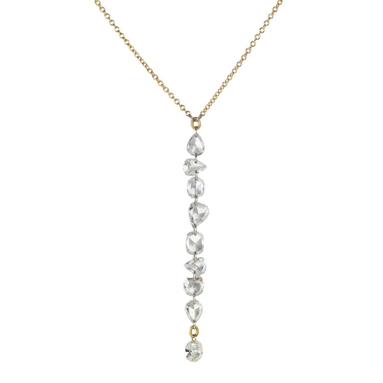 TAP 18K Cable Chain w 21 Mixed Rose Cut Dia on Platinum/18K Jump Rings