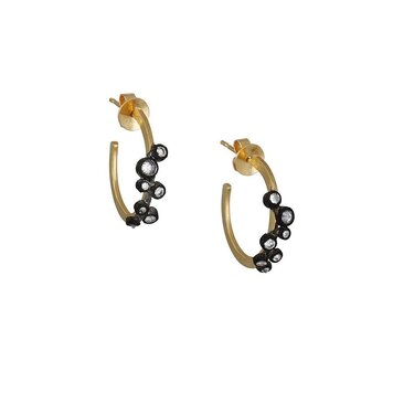 TAP 18k Yellow Gold Hoops With Set In 14k White Darken Bezels