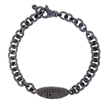 TAP Darkened Silver Round Link Bracelet With Inverted Black Diamond ID Plate