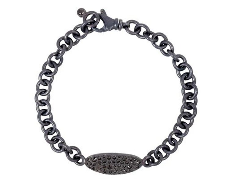 TAP Darkened Silver Round Link Bracelet With Inverted Black Diamond ID Plate