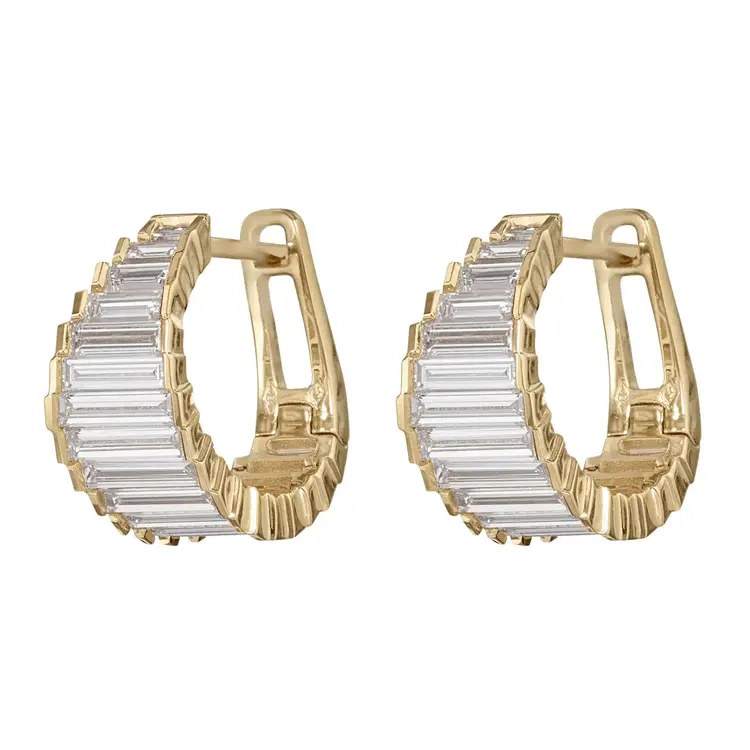 Artemer Lab Grown Baguette Diamond Stepped Hoop Earrings (Pair)