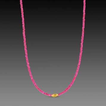 Ananda Khalsa Beaded ruby necklace, 20k rice bead