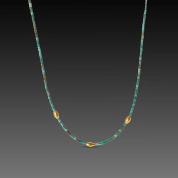 Ananda Khalsa Beaded ombre turquoise necklace, three 20k rice beads