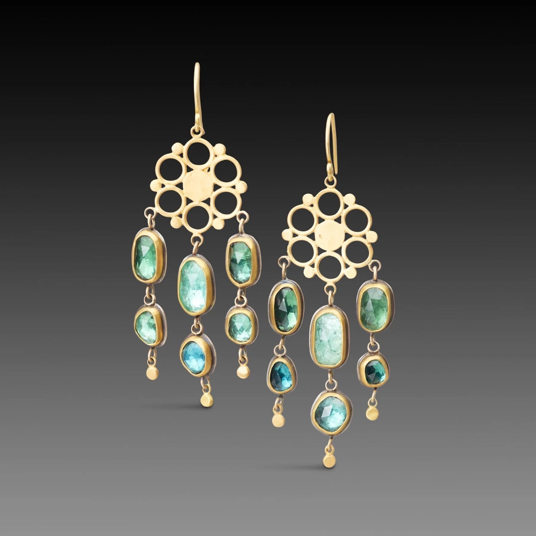 Ananda Khalsa Rosecut Green Tourmaline Chandelier Earring