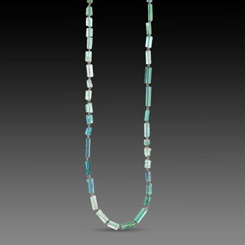 Ananda Khalsa Beaded long blue-green tourmaline crystal necklace, 18k links, 22k charm
