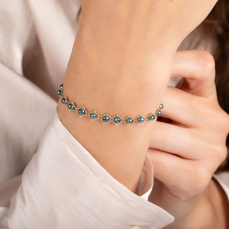 Amali Blue Diamond Full Textile Bracelet
