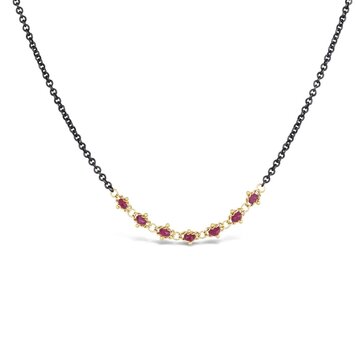 Amali Petite Ruby Centered Oxidized Textile Necklace
