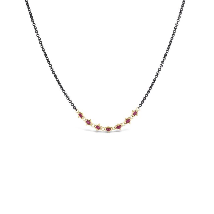Amali Petite Ruby Centered Oxidized Textile Necklace