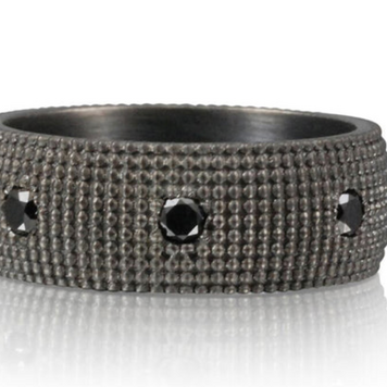 925SUNEERA Sid Band Black Rhodium Finish Textured Sterling Silver w/ Black Diamonds