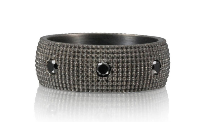 925SUNEERA Sid Band Black Rhodium Finish Textured Sterling Silver w/ Black Diamonds