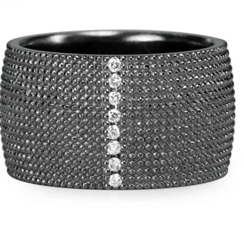 925SUNEERA Ria Cigar Band Black Rhodium Finish w/ White Diamonds