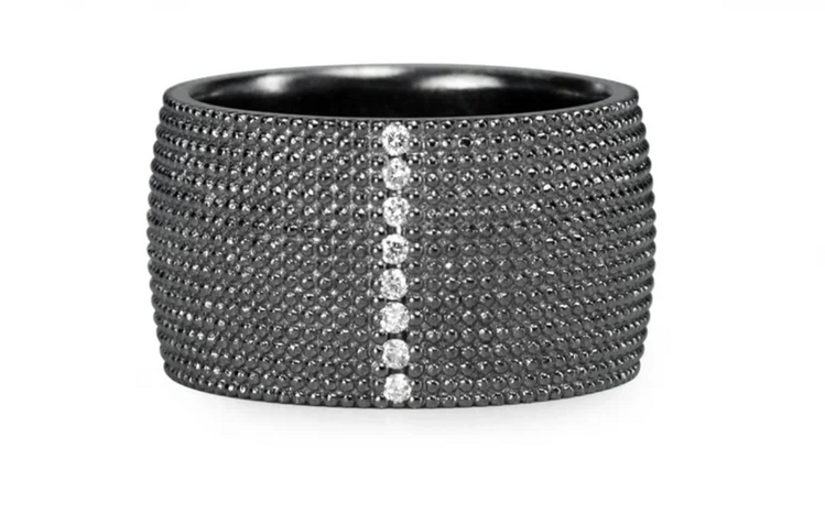 925SUNEERA Ria Cigar Band Black Rhodium Finish w/ White Diamonds