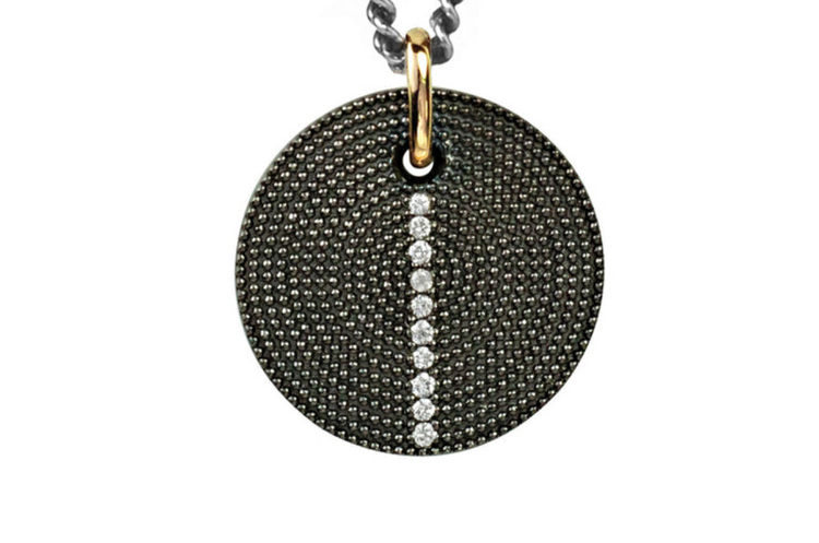 925SUNEERA Raina Pendant Black Rhodium Textured Sterling Silver with White Diamonds